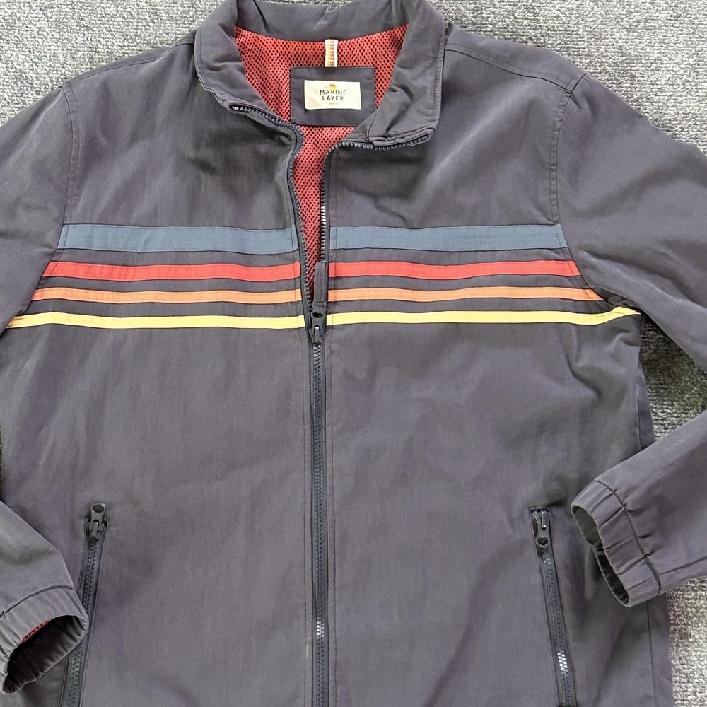 Marine Layer Jacket Mens Small Gray Striped Full Zip‎ Lightweight Windbreaker